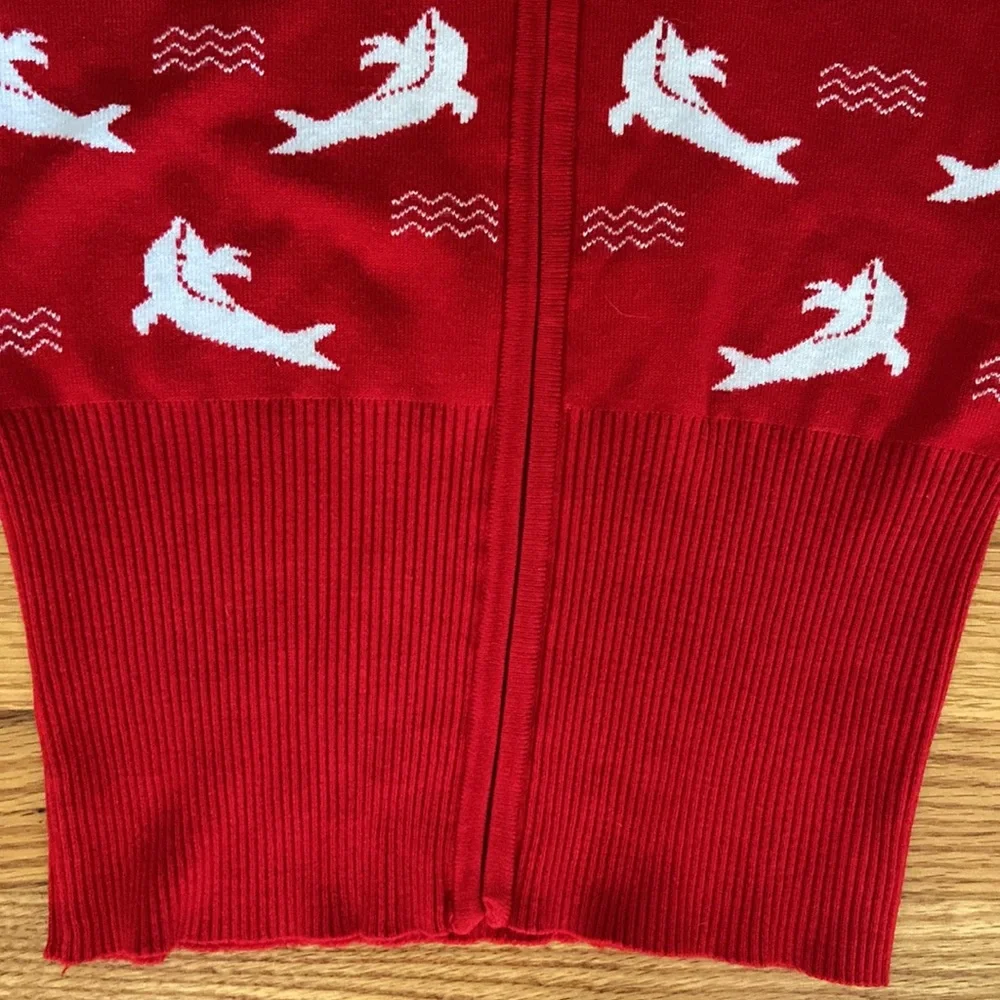 Red Dolphin Zip-Up Hoodie Sweater